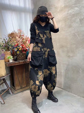 Retro Loose Printed Jumpsuit With Big Pocket